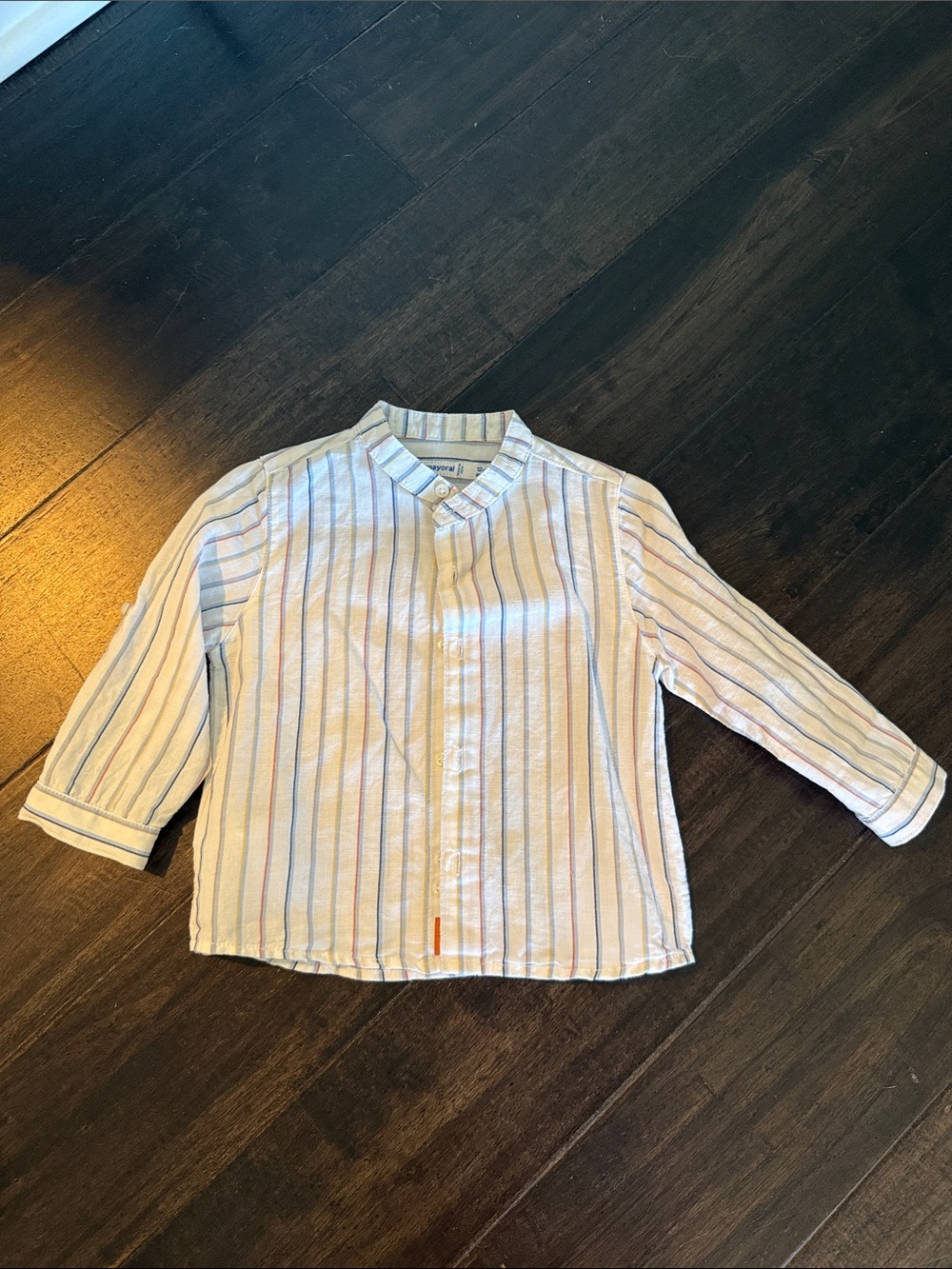 Mayoral White Button-Down Shirt with Blue & Pink Stripes